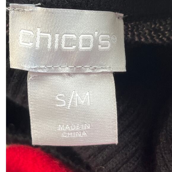 Chico’s Women’s S/M block Color Red/Black Turtle Neck Oversized Loose Sweater - Picture 3 of 7